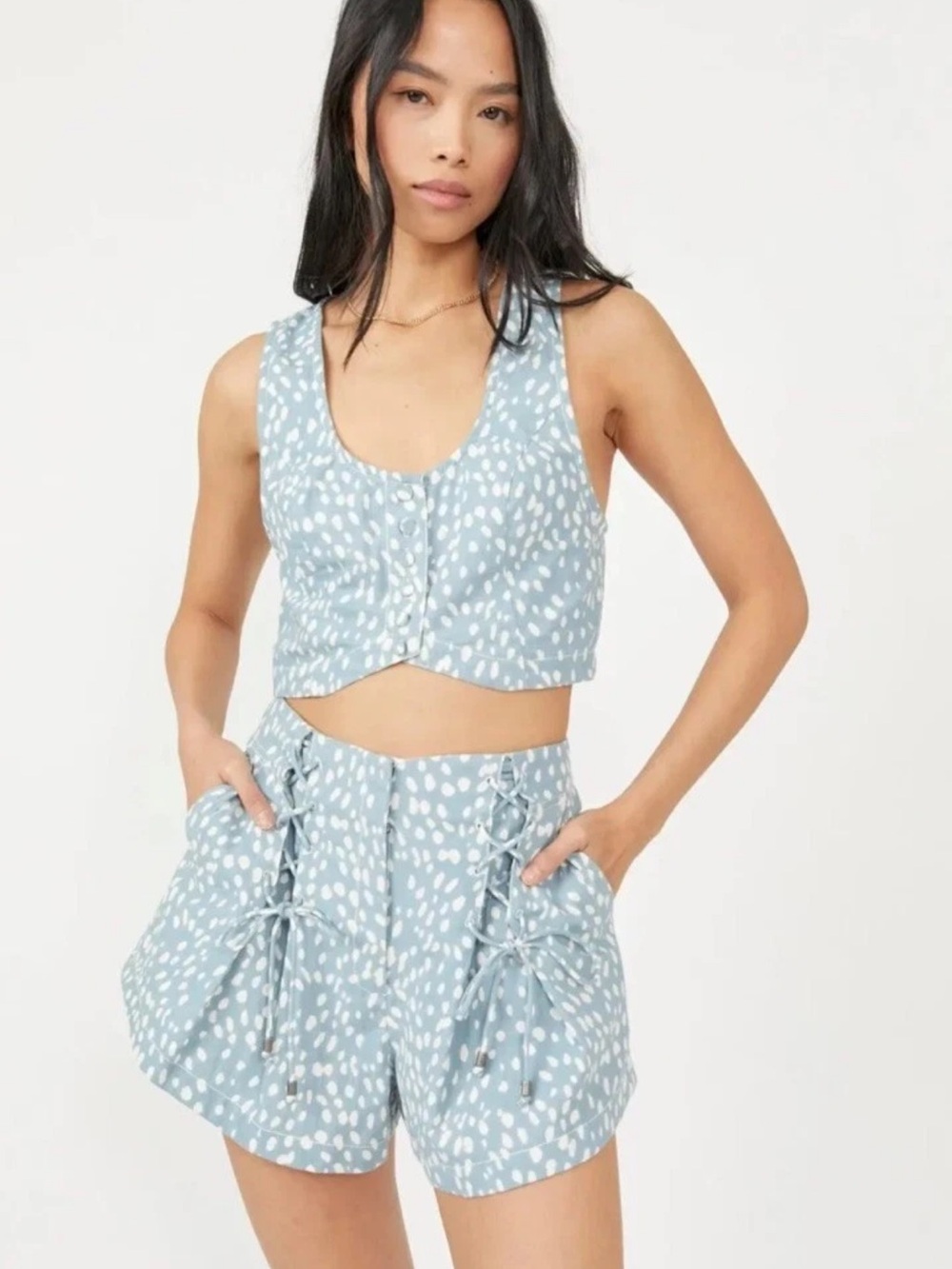 Free People Bennet Set in cloud combo High Waist Shorts